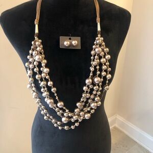 Chico’s NWT Isabel multi strand gold faux pearl and matching earrings set